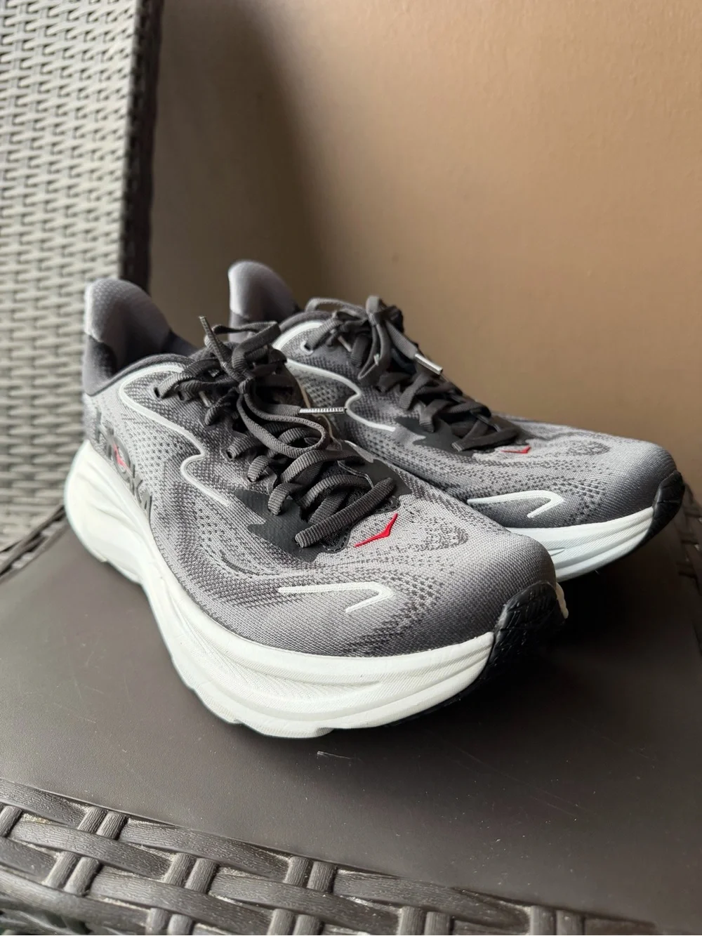 Hoka Gray and White Cushioned Running Shoes